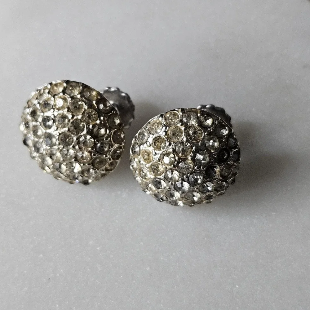 vintage Coro clear rhinestone silver‎ tone round screw back earrings